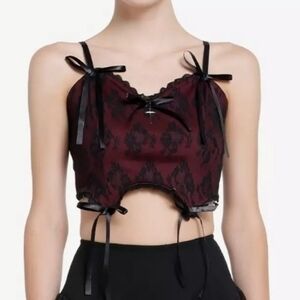 Cosmic Aura Burgundy Lace Cross Crop Corset Shapewear